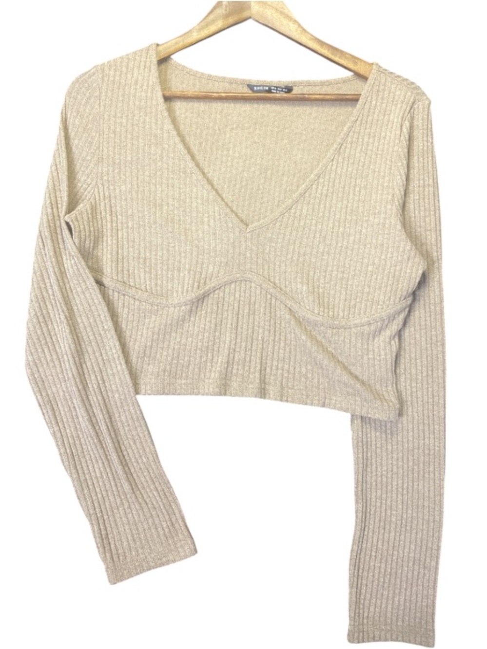 Shein tan long sleeve top with seamed under bust size XL